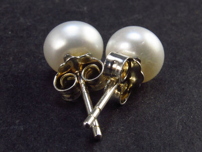 The Most Classic Earring Styles!! Natural 8mm Round Freshwater Cultured Pearls 925 Silver Stud Earrings - 0.7"