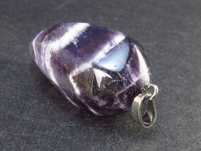 Large White Streaked Chevron Amethyst Pendant From Nigeria - 2.2"