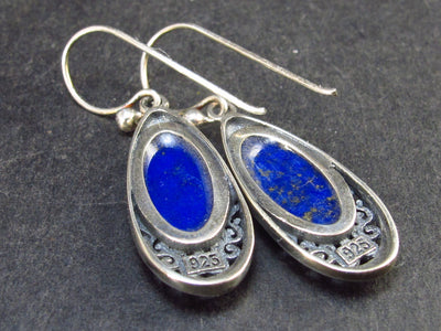 Minimalist and Chic Design - Natural Lapis Lazuli Sterling Silver Dangle Shepherd Hook Earrings from Afghanistan - 3.9 Grams