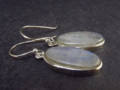 Cabochon Natural Moonstone 925 Sterling Silver Drop Earrings - 1.3" - 4.36 Grams