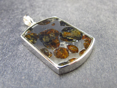 Large Rare Brahin Meteorite Slice With Olivine Pallasite Silver Pendant from Belarus - 1.3" - 6.31 Grams