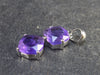 2 Genuine Faceted Cushion Cut Amethyst Crystals Sterling Silver Pendant From Brazil - 1.1"