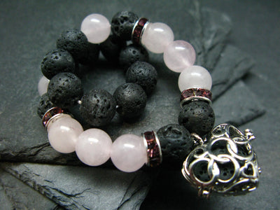 Rose Quartz & Lava Genuine Bracelet ~ 7 Inches ~ 8mm Round Beads