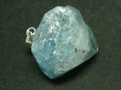 Rare Raw Blue Euclase Crystal Silver Pendant from Colombia- 0.9"