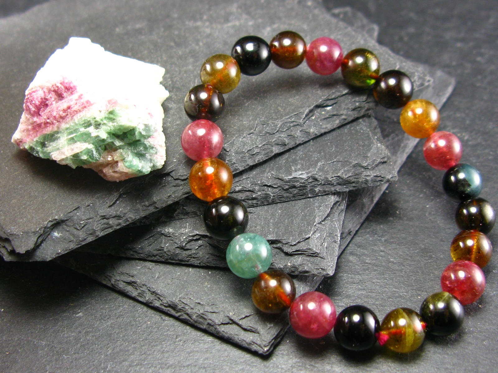 Watermelon Bicolor Tourmaline Genuine Bracelet 6.5 Inches 8mm Roun TheGlobalStone