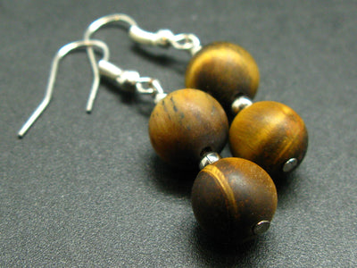 Simply Yet, Vivaciously Lovely!! Unpolished 10mm Golden - Yellow Round Tiger Eye Beads Dangle Shepherd Hook Earrings