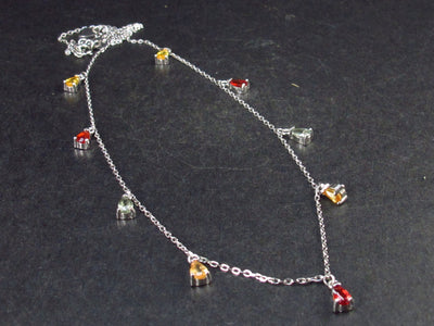 Sparkly Faceted Fancy Multi Color Sapphire Silver Necklace - 17.5" - 3.2 Grams