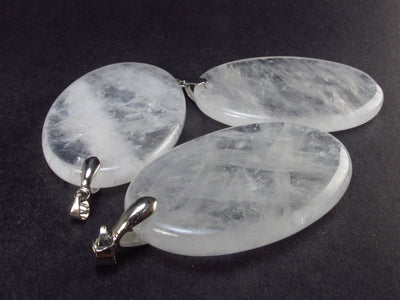 Set of 3 Natural Clear Quartz Crystal Pendants From Brazil