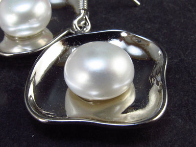 Cultured Freshwater White Pearl Dangle Chain 925 Silver Earrings - 2.1"