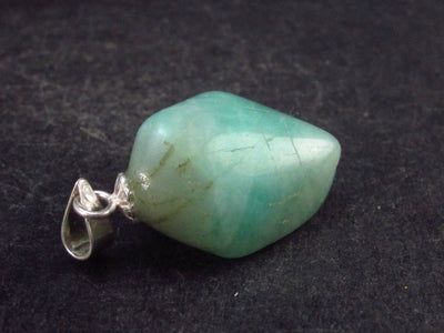 Natural Emerald Tumbled Stone Silver Pendant from Brazil - 1.0" - 3.4 grams