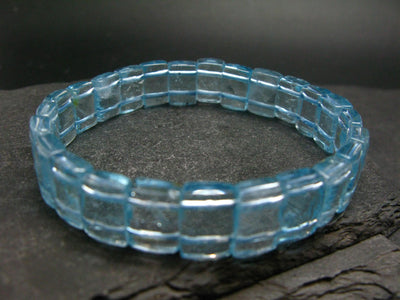 Blue Topaz Genuine Bracelet ~ 7 Inches ~ 12mm Squared Beads
