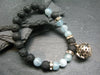 Aquamarine & Lava Genuine Bracelet ~ 7 Inches ~ 8mm Round Beads