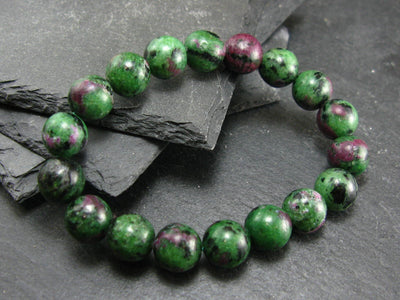 Ruby in Zoisite Genuine Bracelet ~ 7 Inches ~ 10mm Round Beads
