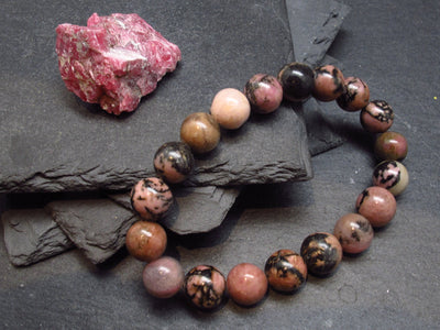 Rhodonite Genuine Bracelet ~ 7 Inches ~ 10mm Round Beads