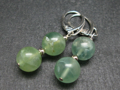 Simple Yet Vivaciously Lovely Prehnite 10mm Beads Dangle 925 Silver Leverback Earrings from Australia
