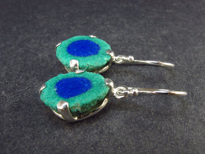 Deep Blue Azurite Malachite Earrings In Sterling Silver From Mexico - 6.3 Grams