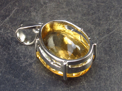 Stone of Success!! Genuine Intense Yellow Citrine Gem Sterling Silver Pendant From Brazil - 1.2" - 6.76 Grams
