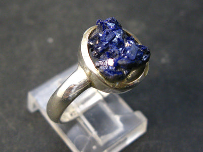 Deep Blue Evening Sky above Desert!! Saturated Royal Blue Rough Azurite Sterling Silver Ring - Size 9