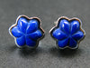 Ultra Marine Colour Genuine Lapis Lazuli Carved flowers Sterling Silver Stud Earrings - 0.7"