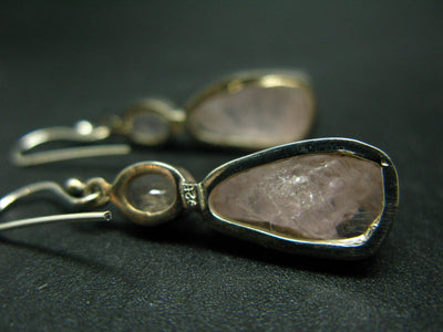 Fabulous Asymmetrical Raw and Faceted Pink Morganite Crystal Sterling Silver Earrings From Brazil