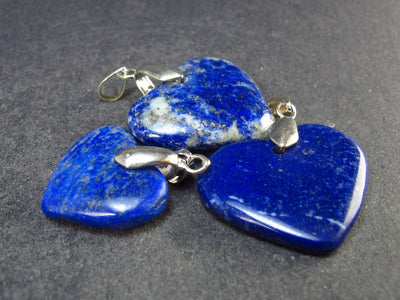 Lot of 3 Natural Indigo Blue Lapis Lazuli Heart Pendants from Afghanistan