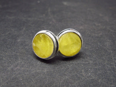 Rare Yellow Brucite Crystal Silver Earrings From Pakistan - 2.15 Grams