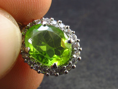 Peridot Olivine Faceted Pendant in SS With CZ From Arizona - 0.8" - 1.93 Grams