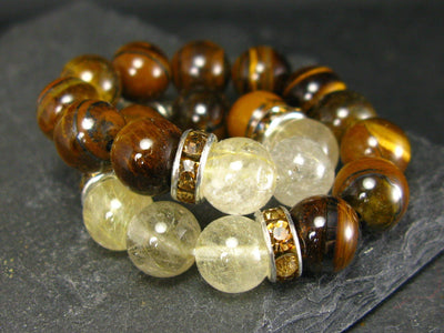 Tiger Eye & Rutilated Quartz Genuine Bracelet ~ 7 Inches ~ 8mm Round Beads