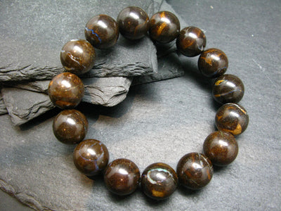 Boulder Opal Genuine Bracelet ~ 7 Inches ~ 14mm Round Beads
