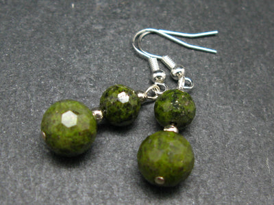 Minimalist and Chic Design - 8mm and 10mm Faceted Epidote Round Beads Dangle Shepherd Hook Earrings