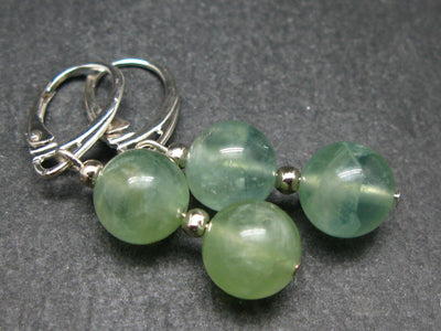 Simple Yet Vivaciously Lovely Prehnite 10mm Beads Dangle 925 Silver Leverback Earrings from Australia