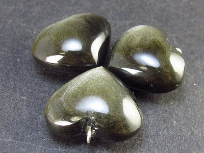 Lot of 3 Heart Shape Silver Sheen Obsidian Pendant| from Mexico