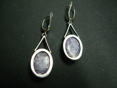 Charoite AAA Quality Sterling Silver Earrings From Russia - 1.9"