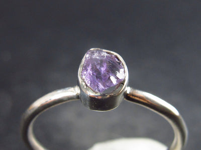 Natural Raw Gemmy Amethyst Crystal Sterling Silver Ring from Brazil - Size 8