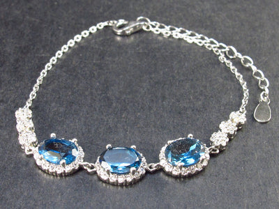 Gem Blue Topaz Silver Bracelet From Brazil - 7" - 5.4 Grams