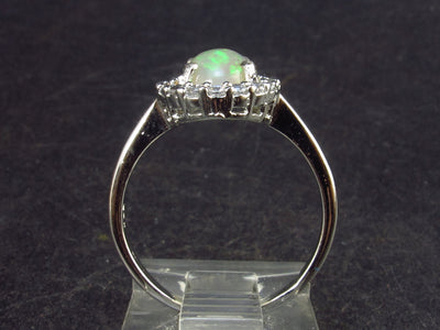 Flashes of Lightning!! Natural Cabochon Opal 925 Sterling Silver Ring with CZ from Ethiopia - Size 6 - 2.05 Grams