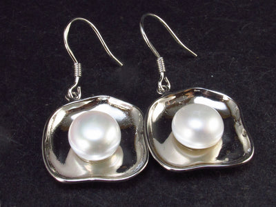 Cultured Freshwater White Pearl Dangle Chain 925 Silver Earrings - 2.1"