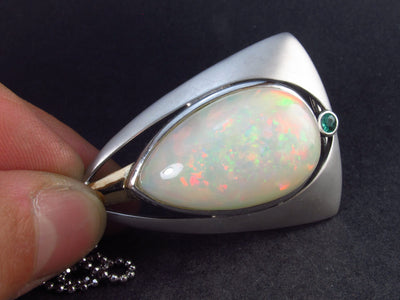Flashes of Lightning!! Natural Opal 925 Sterling Silver Pendant With Silver Chain from Ethiopia - 2.0" - 26.1 Grams
