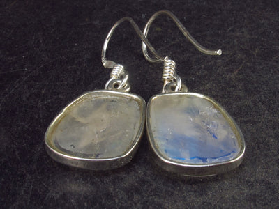 Pear Shaped Cabochon Natural Moonstone 925 Sterling Silver Drop Earrings - 1.3" - 3.6 Grams