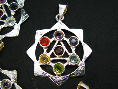Set of Five 7 Chakra Balancing Natural Multicolor Gems Mandala Pendant