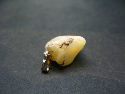 Natural Unpolished Rough Opal With Play of Color 925 Silver Pendant from Ethiopia - 0.9"