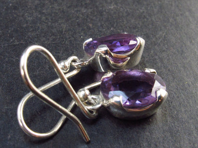 Orchid St. Valentine Gem!! Facetted Natural Amethyst 925 Sterling Silver Drop Earrings - 1.1" - 3.8 Grams