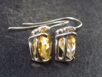 Stone of Success!! Faceted Natural Golden Yellow Citrine 925 Sterling Silver Drop Earrings - 1.1" - 3.7 Grams