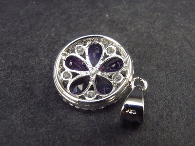 Genuine Rich Purple Faceted Amethyst Sterling Silver Pendant From Brazil - 1.1" - 4.14 Grams