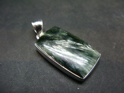 Natural Polished Seraphinite Clinochlore Angels Wings Silver Pendant from Russia - 1.5" - 6.6 Grams
