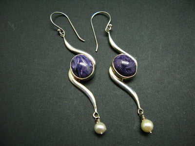 Charoite AAA Quality Sterling Silver Earrings From Russia - 2.8"