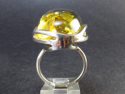 Large Natural Green Baltic Amber Oval Shaped 925 Silver Ring - 13.8 Grams - Size Adjustable