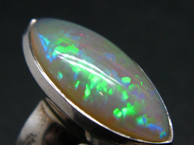 Natural Marquise Cut Opal 925 Sterling Silver Ring from Ethiopia - Size 9
