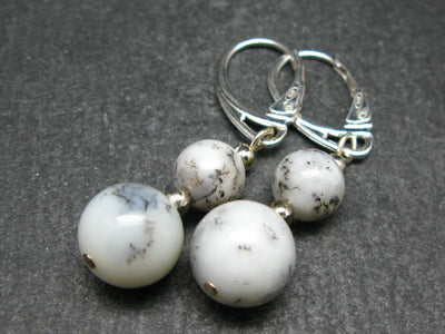Energy! Genuine 8mm and 10mm Merlinite Moss Agate Round Beads Dangle 925 Silver Leverback Earrings From Madagascar