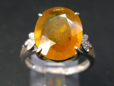 Large Natural Faceted Orangish-Yellow 8.72 Carat Sapphire 925 Sterling Silver Ring - Size 8